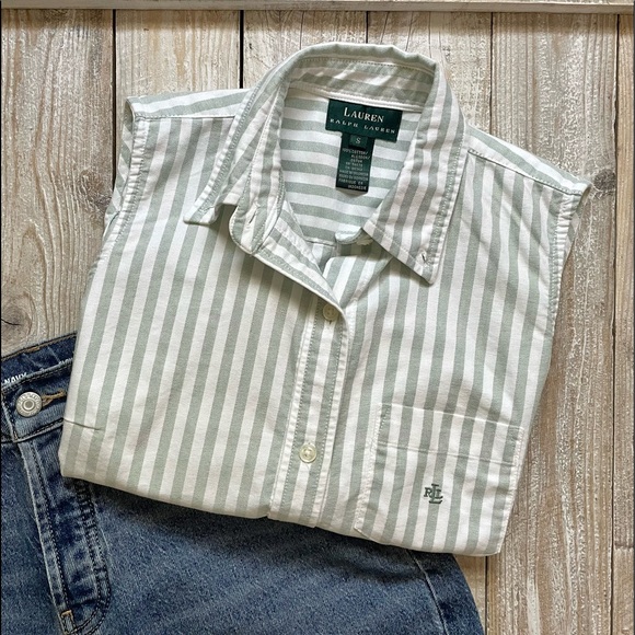 Ralph Lauren Tops - Ralph Lauren Striped Collared Sleeveless Button Up